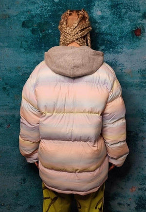 Rainbow print bomber marshmallow puffer jacket pastel pink