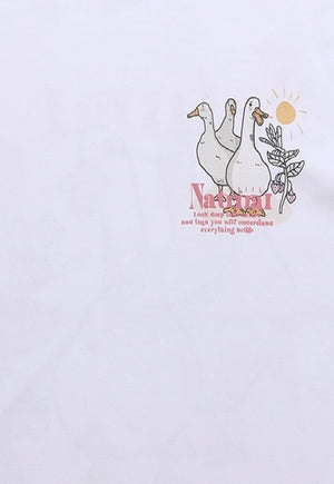 Naturist t-shirt retro hippie tee goose cartoon top in white