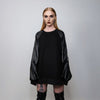 Faux leather sleeves sweatshirt Gothic jumper extreme zipper pullover punk top PU grunge going out rocker sweater in black