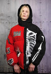 Skeleton puffer split color bomber jacket grunge varsity red