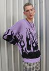 Flame knitted sweater purple fire box fit knitwear jumper