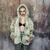 Tie-dye fleece jacket handmade pastel faux fur coat rave jacket premium fluff detachable festival hood bomber detachable puffer cream brown