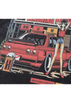 Vintage car t-shirt long sleeve anime print top in acid grey