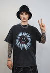 Sun print t-shirt graffiti emoji tee grunge raver top grey