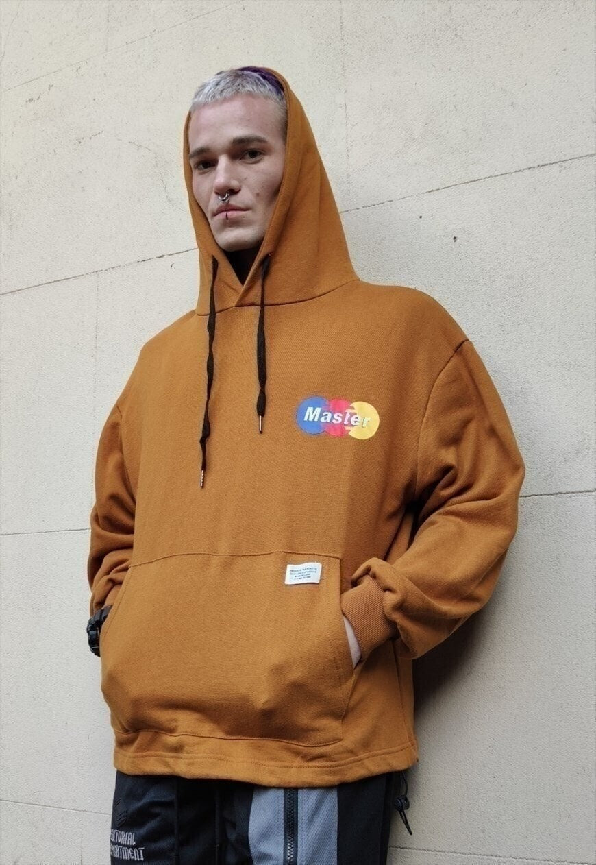 Oversize Master slogan hoodie cash print top in brown