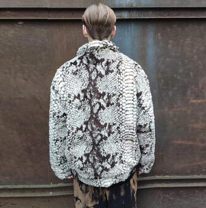 Snake print faux fur jacket fluffy python bomber festival reptile varsity aviator fleece coat high fashion crocodile coat in brown cream