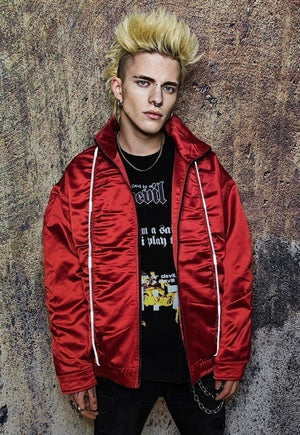 Gorpcore bomber jacket reflective utility varsity in red