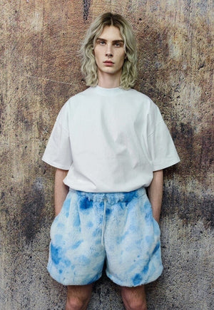 Tie-dye faux fur joggers fleece pants 2 in 1 trouser shorts