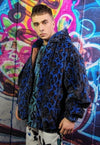 Leopard fleece jacket retro detachable sleeves jacket blue