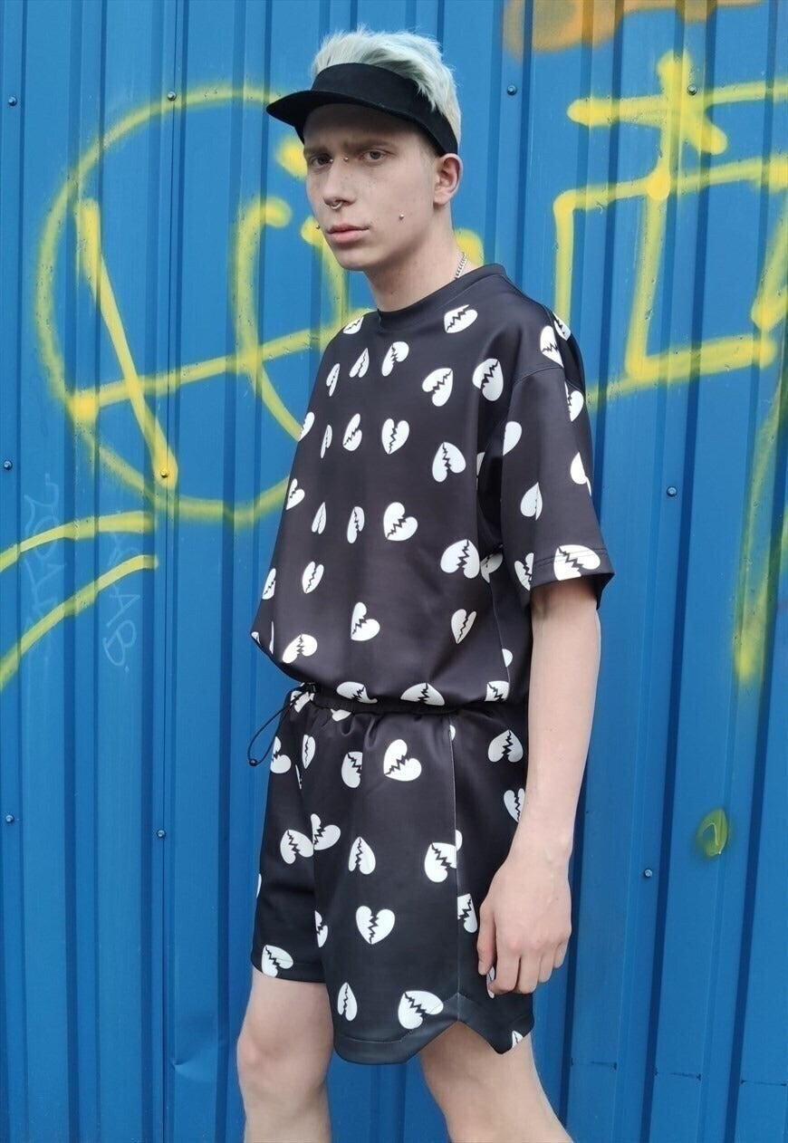 Broken heart t-shirt handmade top love emoji tee in black