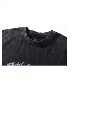 Anime print t-shirt futuristic tee Korean top vintage grey