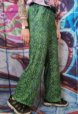 Aztec print joggers thin abstract raver overalls in green