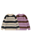 Striped sweater fluffy knitted jumper soft fleece in pink