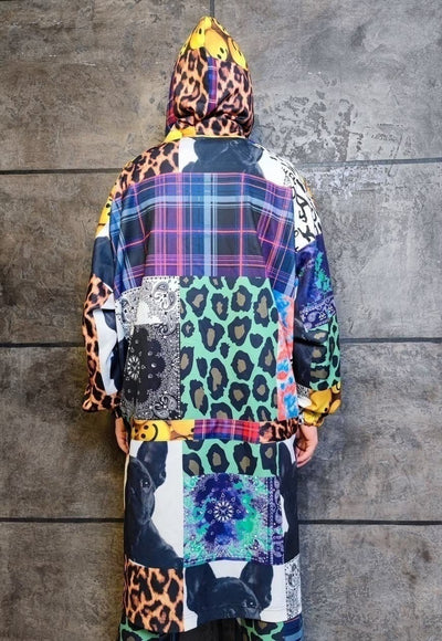 Tartan jacket handmade emoji print windbreaker in leopard