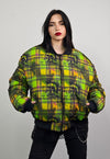 Punk varsity jacket pink plaid check reversible rave bomber