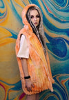 Tie-dye fleece coat handmade 2in1 hood trench jacket orange