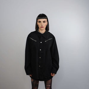 Zipper pocket shirt long sleeve Gothic top Rocker blouse oversize punk top bondage sweatshirt utility jumper in black