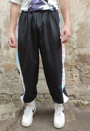 Contrast rainbow joggers thin multi panel overalls in black