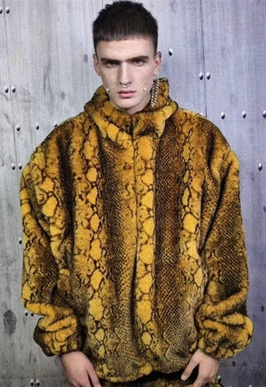 Python fleece jacket 2in1 detachable snake bomber in yellow