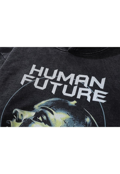 Bionic hoodie cyborg print pullover grunge top in acid grey