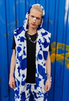 Cow fleece coat handmade 2 in 1 animal print jacket in blue