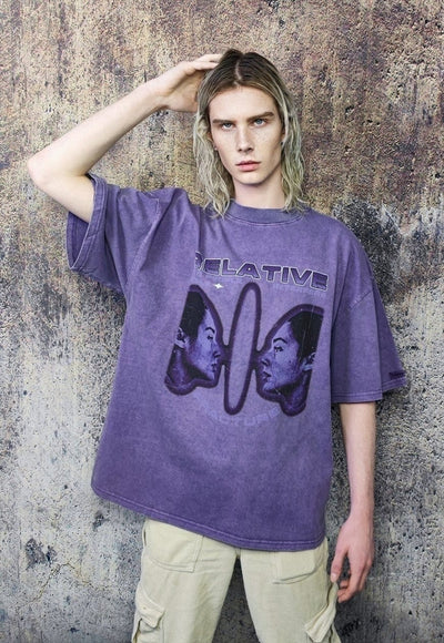 Relative t-shirt retro mirror print skater tee washed purple