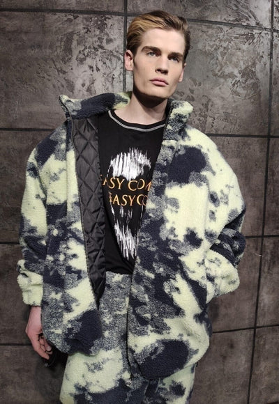 Gradient fleece bomber handmade tie-dye punk camo jacket