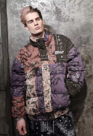 Paisley bomber tie-dye bandana jacket grunge coat fade brown