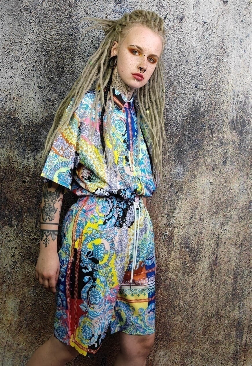 Fluorescent flower shorts rose print crop board pants yellow