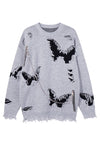 Ripped goth sweater shredded butterfly pattern chain jumper