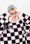 SKA check sweater plaid pattern knit top patchwork jumper