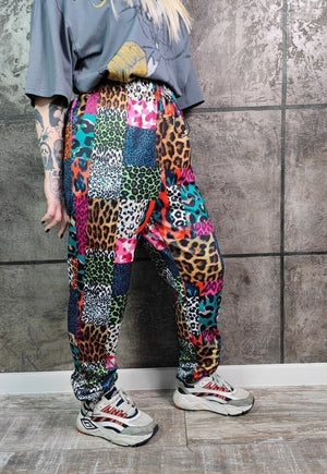 Leopard joggers handmade animal print overalls in rainbow