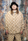 Polka dot fleece jacket handmade fluffy spot bomber cream