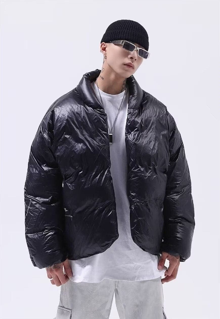 Cropped bomber jacket shorter solid unusual puffer in black
