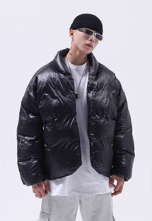 Cropped bomber jacket shorter solid unusual puffer in black
