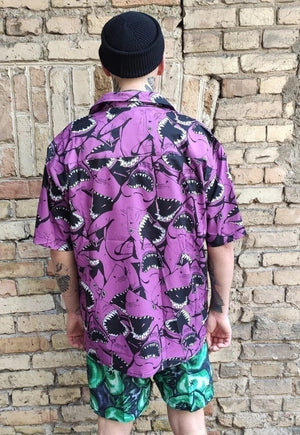 Shark shirt retro cartoon blouse sea horror print top purple