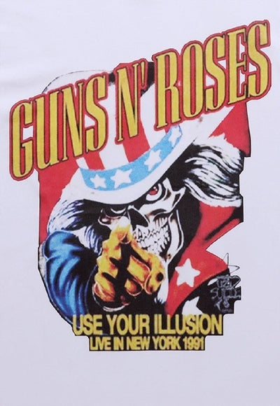 America print t-shirt guns and roses tee rocker top in white