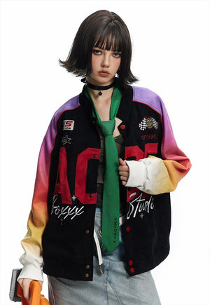 Gradient college jacket rainbow varsity grunge bomber