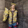 Emoji bomber handmade detachable smile print puffer reversible raver jacket grunge devil horn coat two sided jacket in yellow