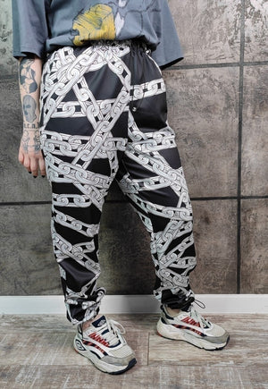 Chain print joggers handmade barbered wire overalls in black