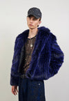 Short shaggy faux fur coat blue cropped fuzzy hair trench