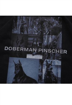 Doberman t-shirt Pinscher print tee grunge punk top black