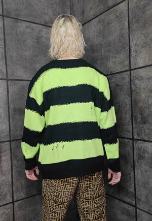 Punk stripe sweater distressed grunge jumper in green black