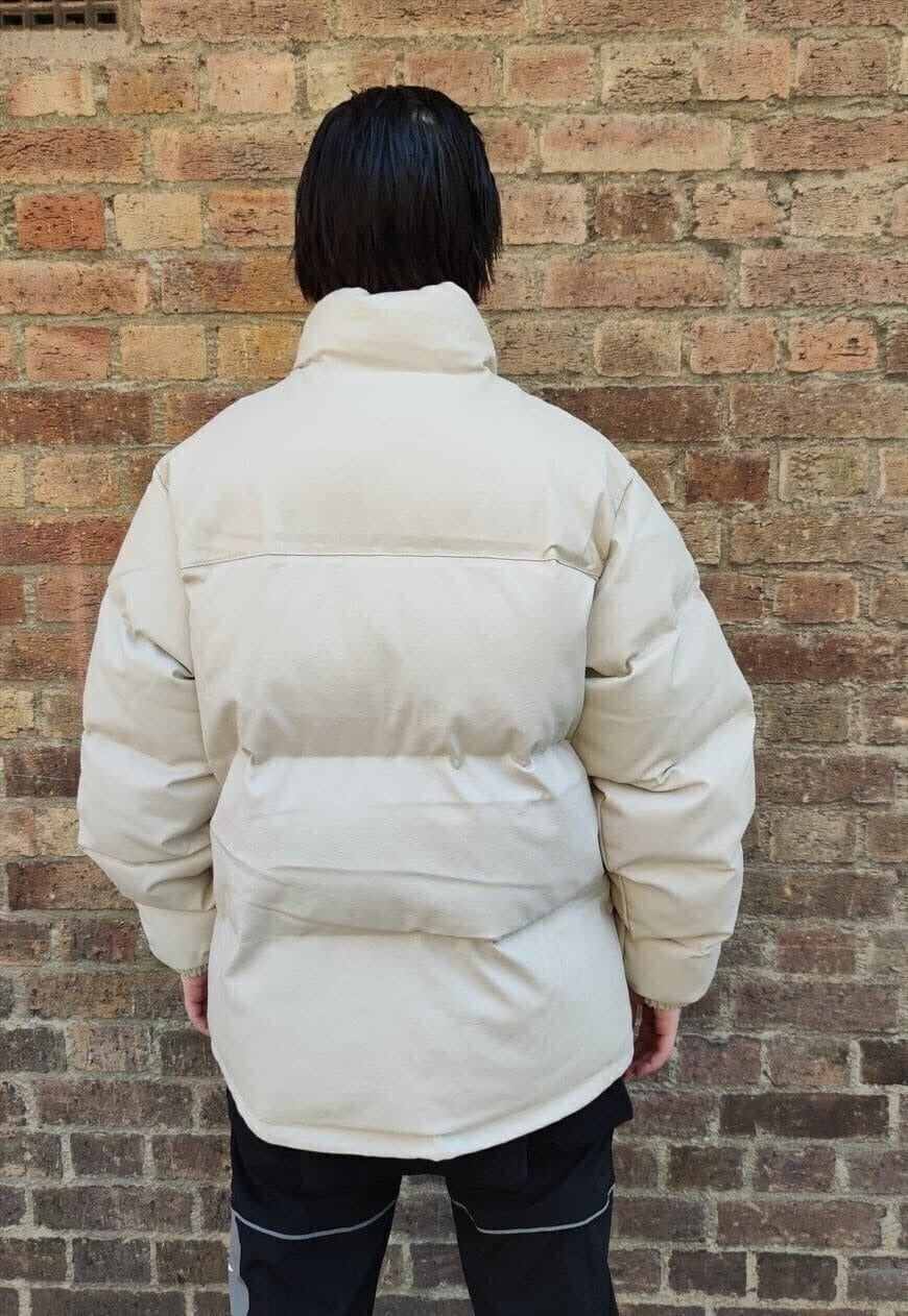 Faux leather quilted bomber rubber feel padded jacket cream