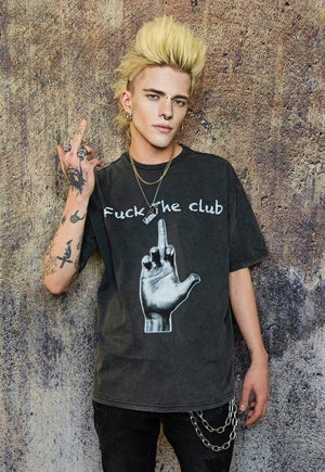 Club t-shirt raver print tee retro punk top in acid grey