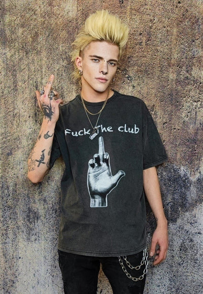 Club t-shirt raver print tee retro punk top in acid grey