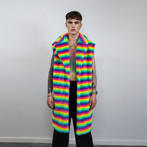 Rainbow coat hooded Gay pride trench striped rave bomber detachable fleece fluorescent festival bomber removable sleeves burning man jacket