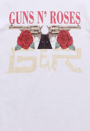 Guns and roses t-shirt retro floral tee rocker top in white