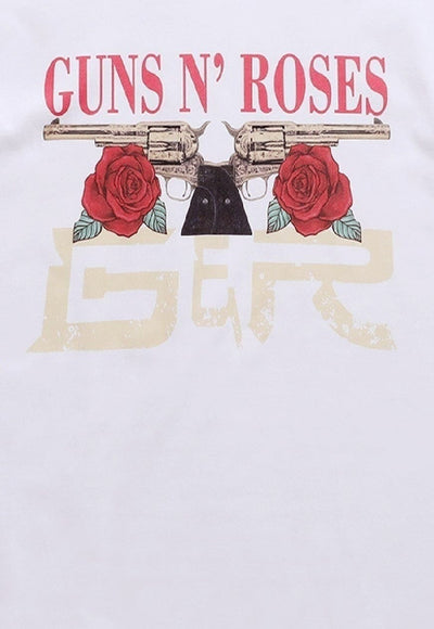 Guns and roses t-shirt retro floral tee rocker top in white