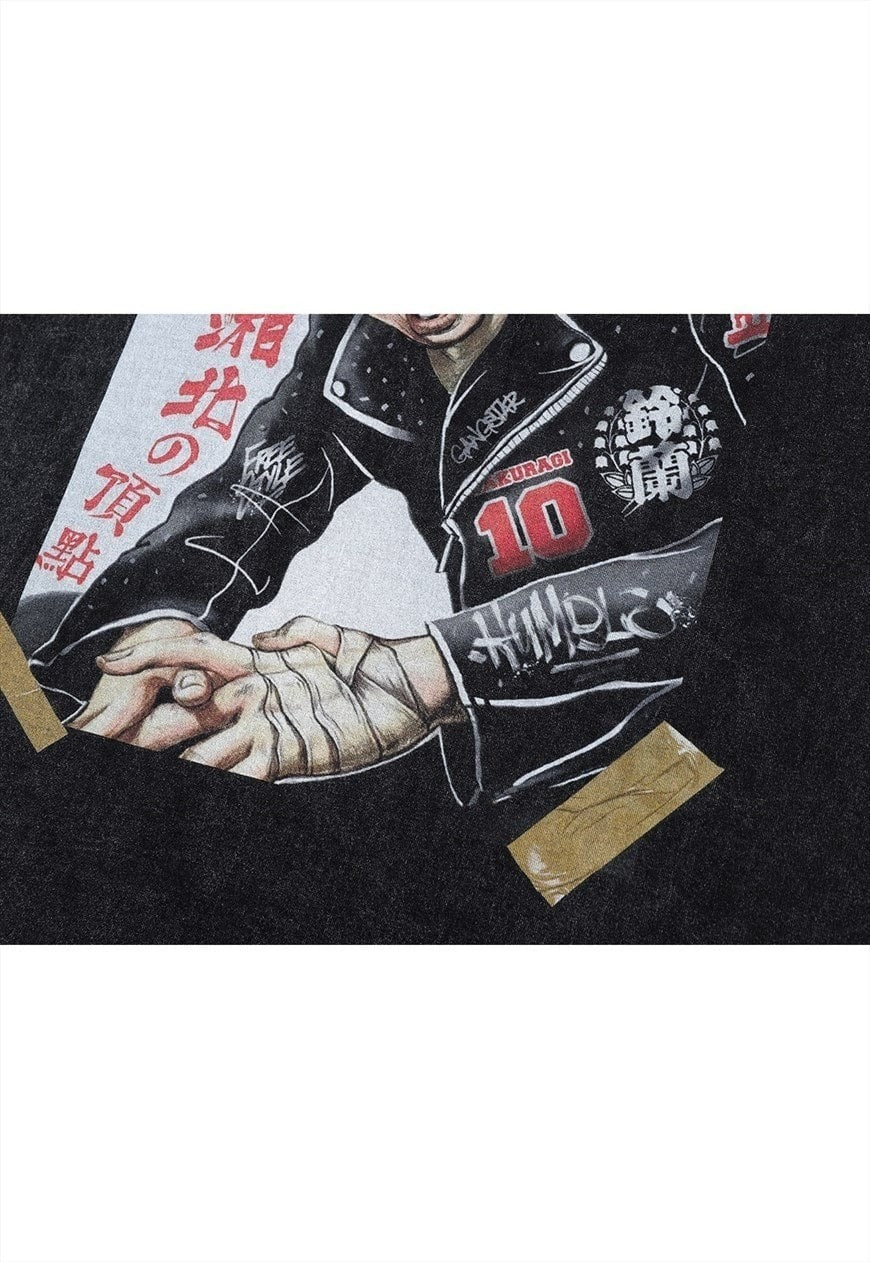 Anime t-shirt vintage wash Total Deathcore top long tee grey